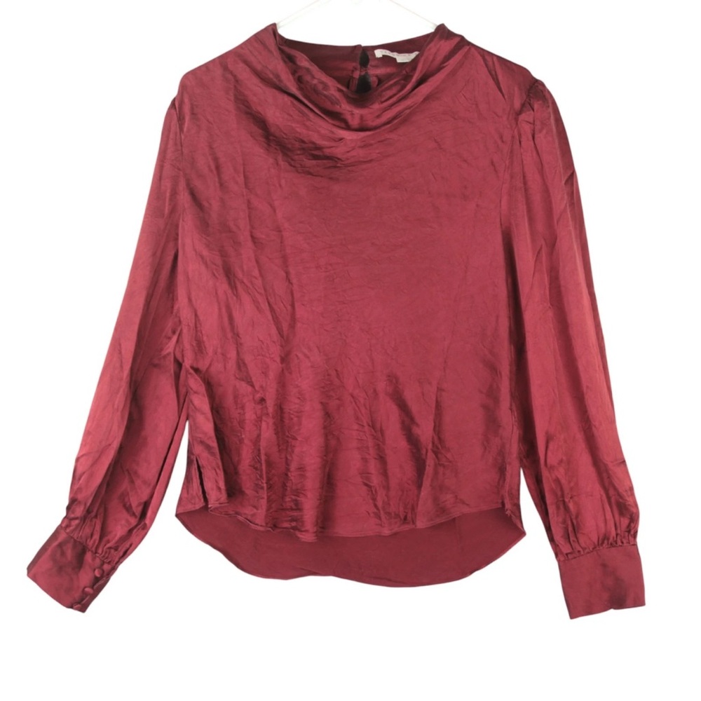 VERONICA BEARD Silk Blouse Size 14 Red Long Sleeve Mock Neck Lightweight